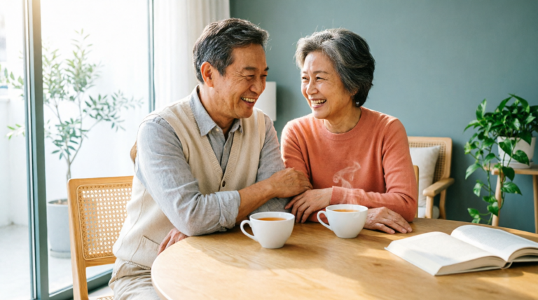 Older friends enjoying a relaxed conversation together