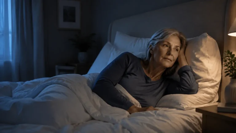 Woman lying awake in bed during the night